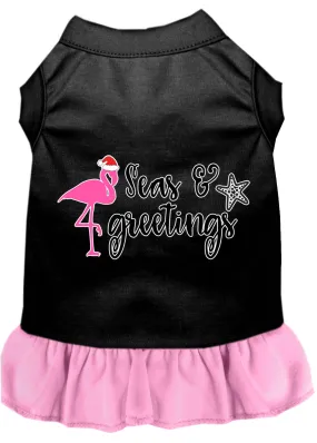 Seas And Greetings Screen Print Dog Dress Black With Light Pink Xl