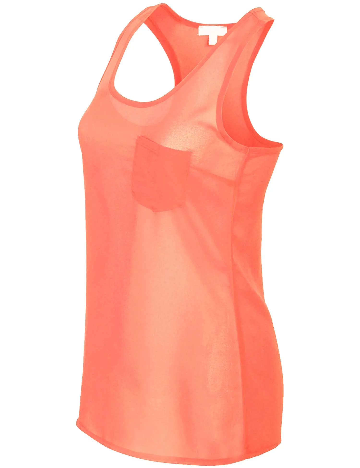 Sheer Chiffon Racerback Tank Top Shirts with Front Pocket