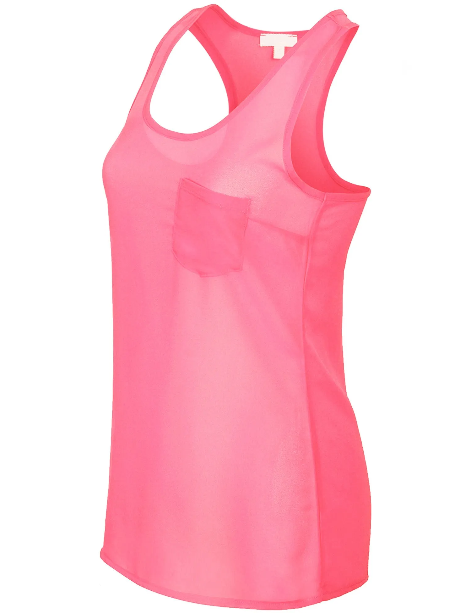 Sheer Chiffon Racerback Tank Top Shirts with Front Pocket