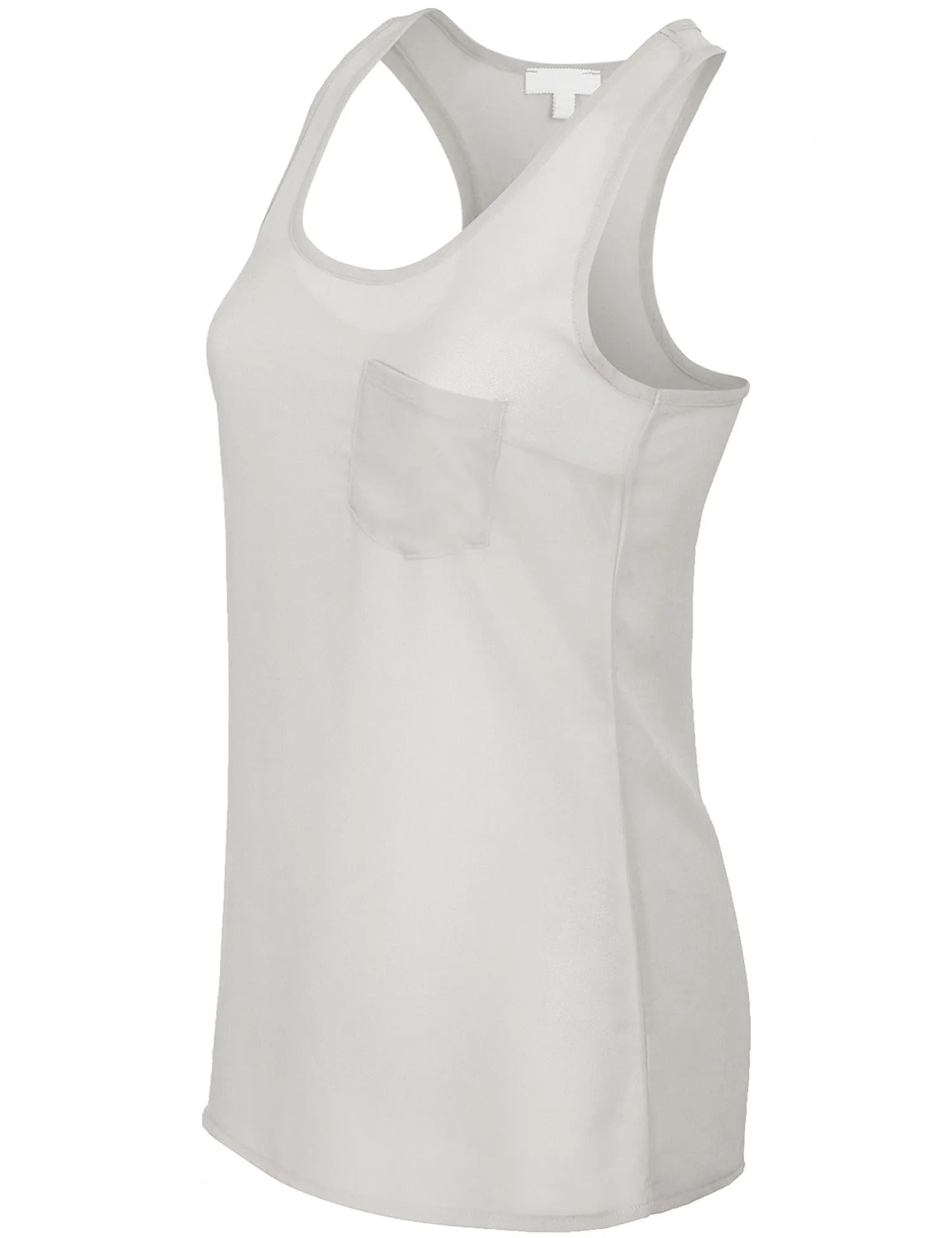 Sheer Chiffon Racerback Tank Top Shirts with Front Pocket