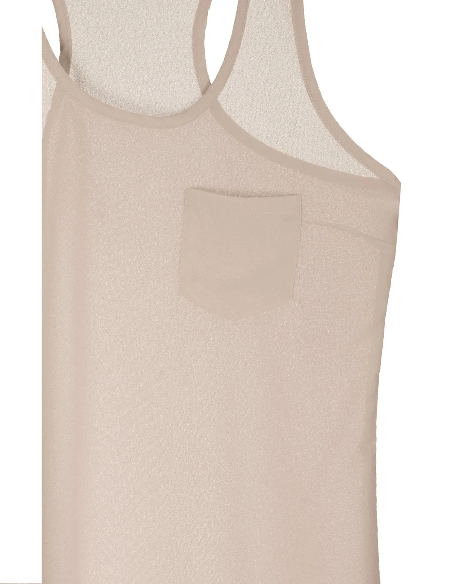 Sheer Chiffon Racerback Tank Top Shirts with Front Pocket