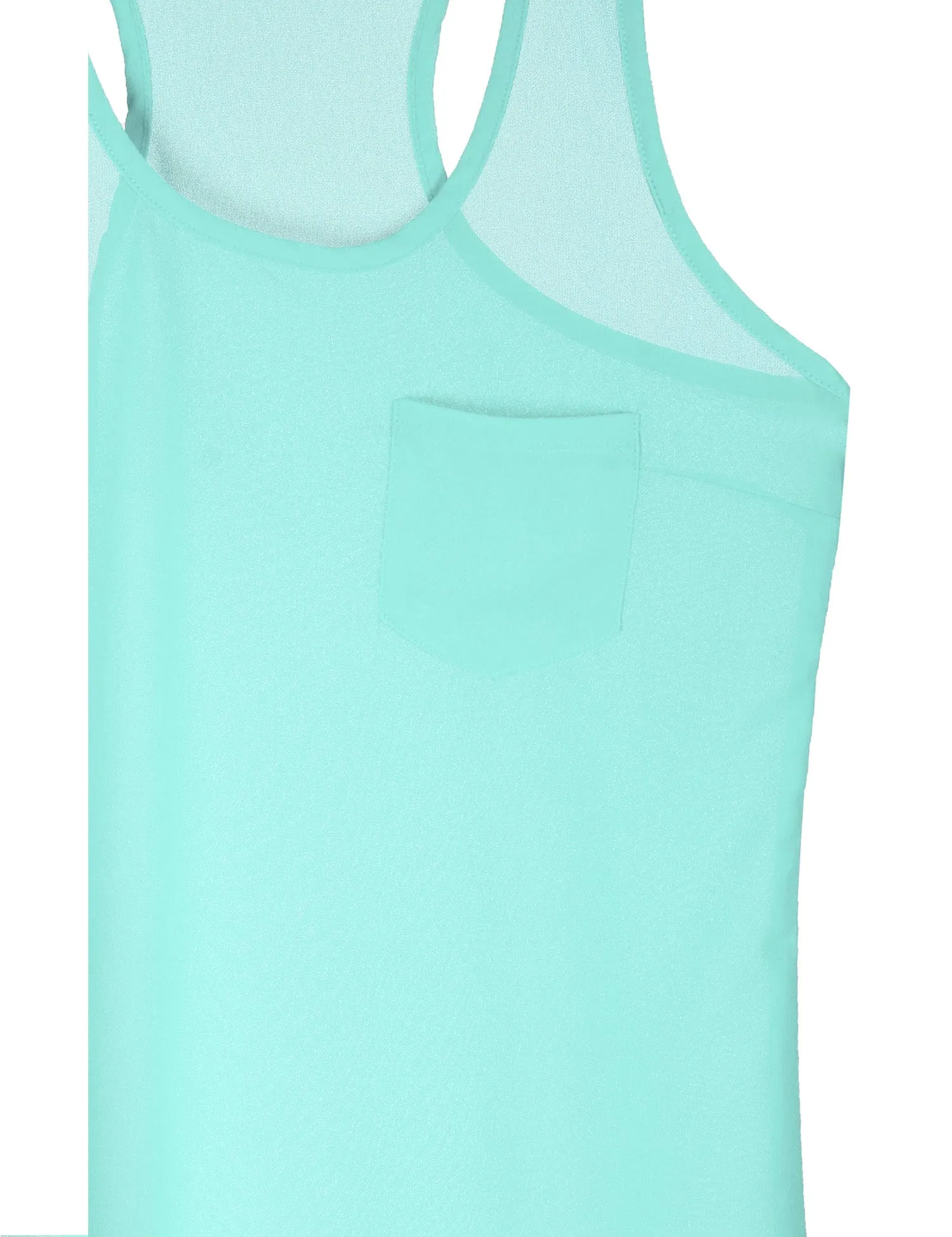 Sheer Chiffon Racerback Tank Top Shirts with Front Pocket