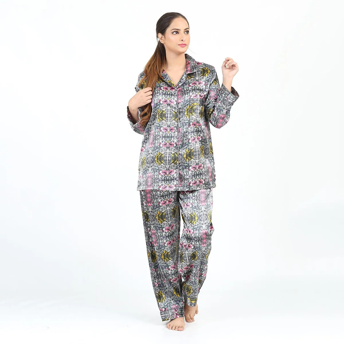 Silk Print Loungewear -Silky dream Dark grey green