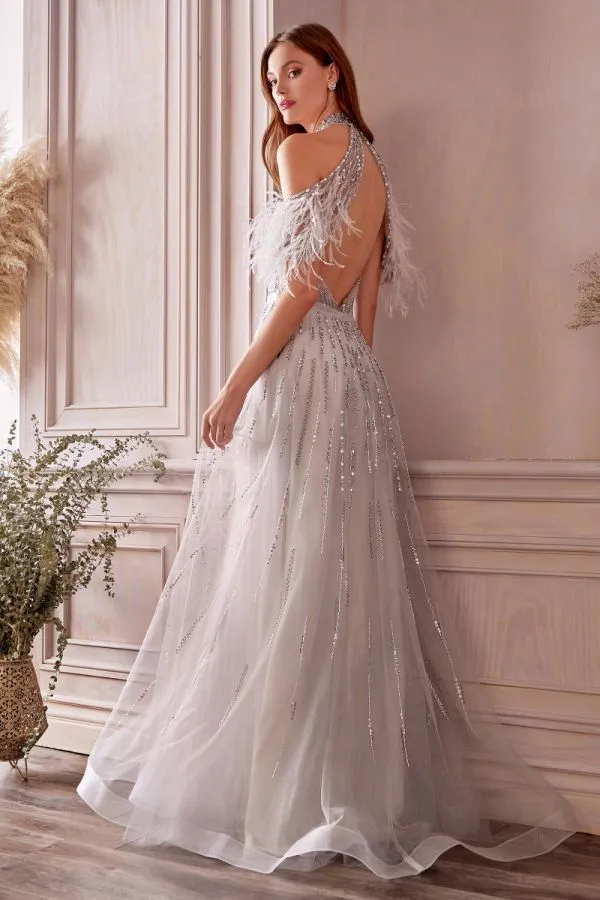 Silver Anastasia Feather Gown