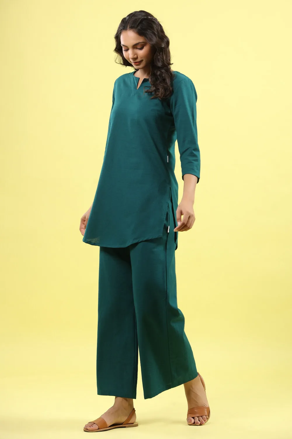 Solid Teal Palazzo Loungewear Set