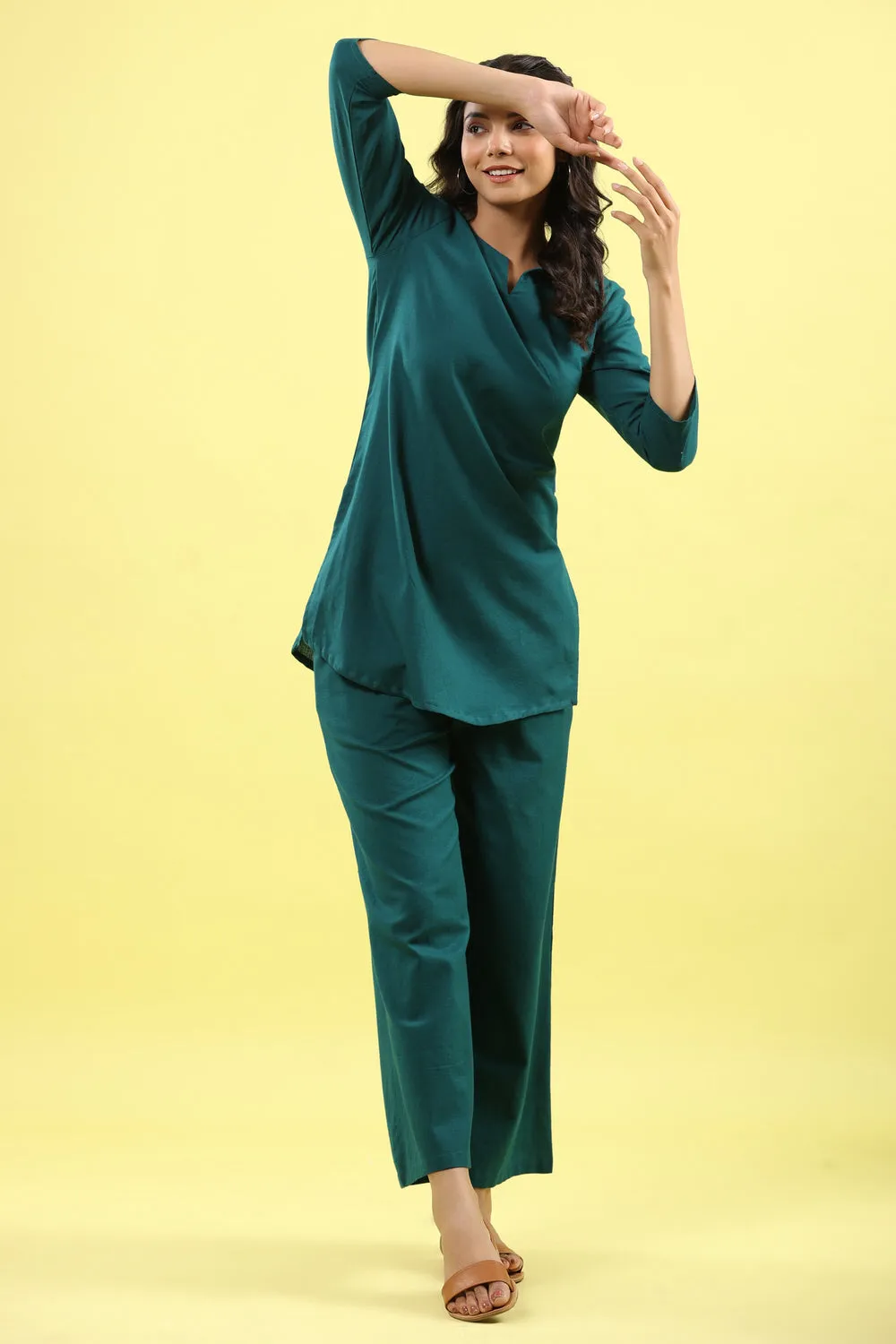 Solid Teal Palazzo Loungewear Set