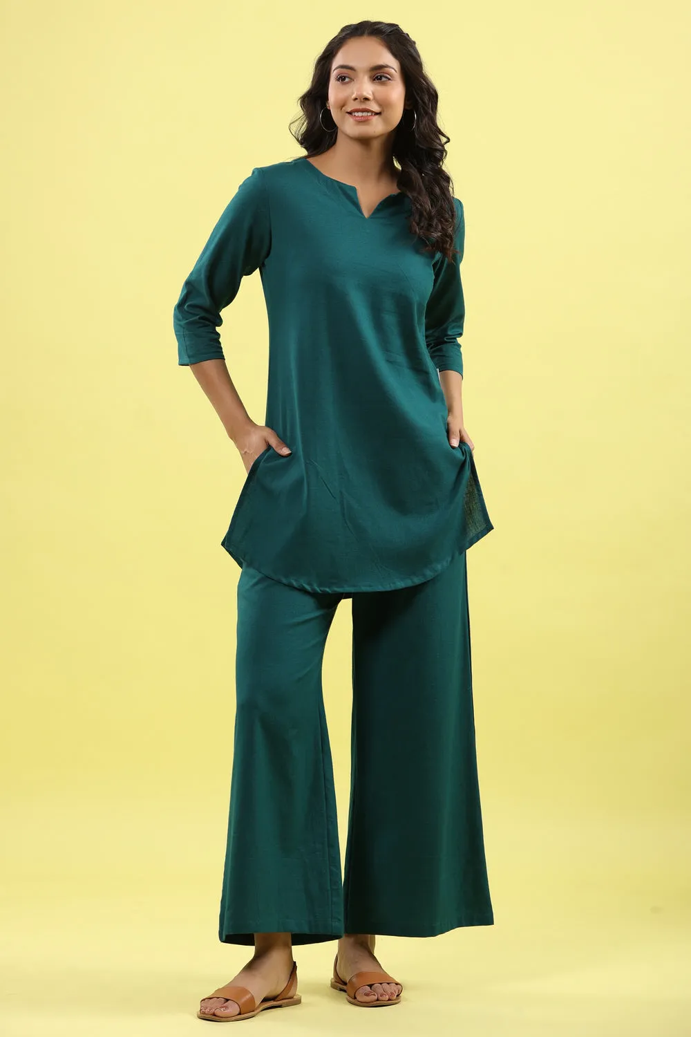 Solid Teal Palazzo Loungewear Set