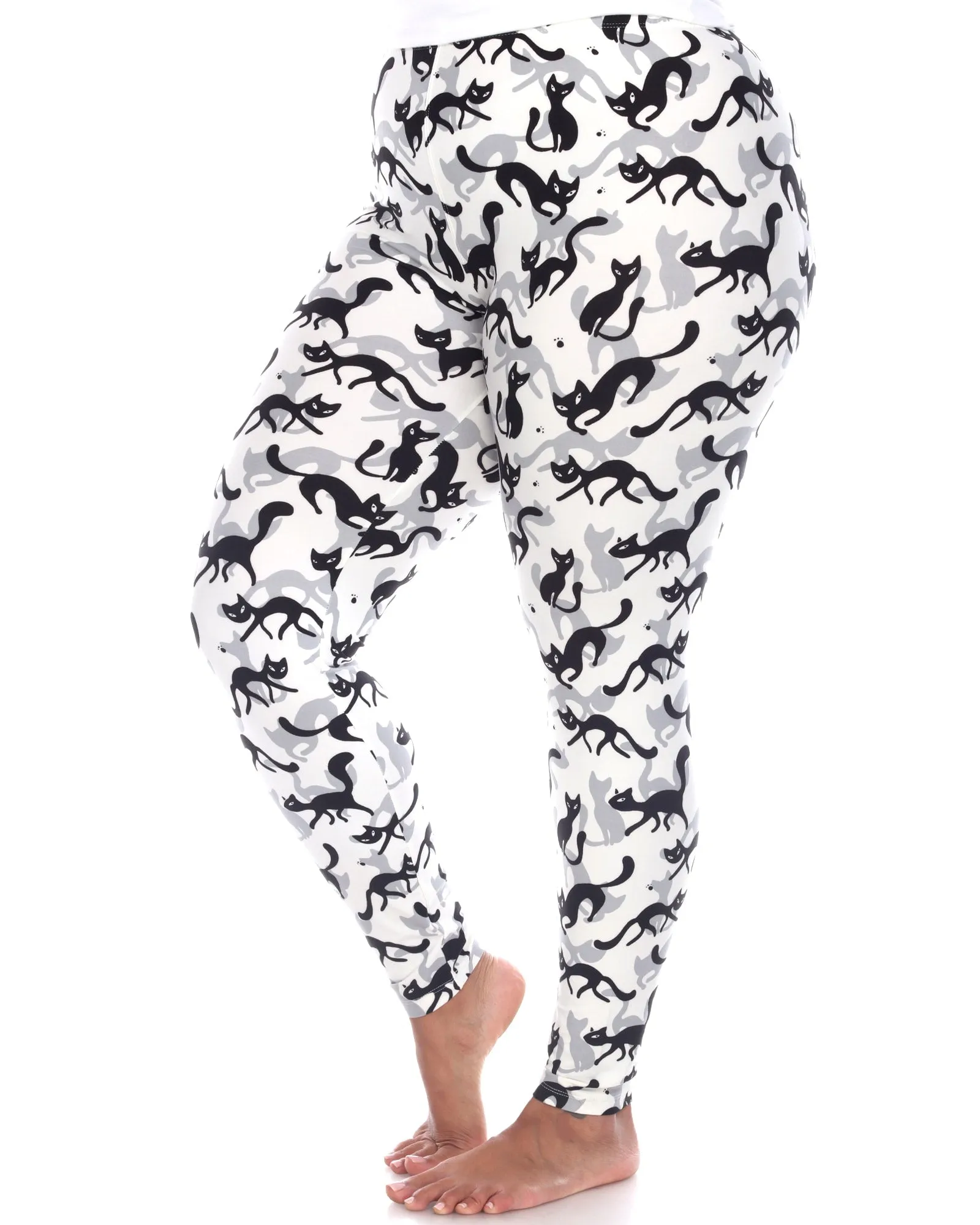 Super Soft Cat Printed Leggings | White