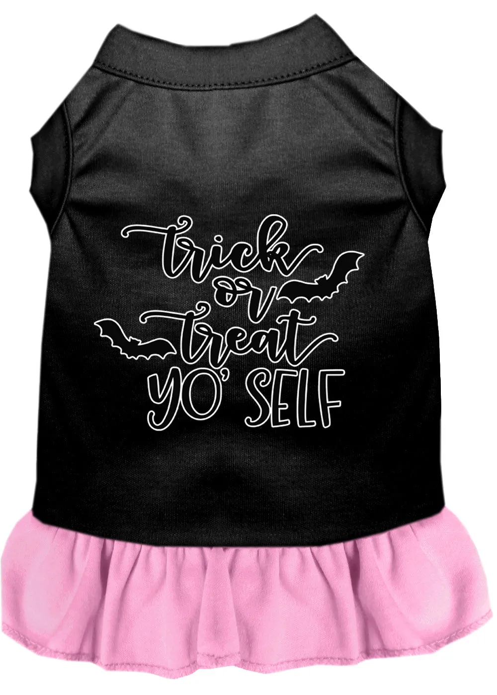 Trick Or Treat Yo' Self Screen Print Dog Dress Black With Light Pink Sm