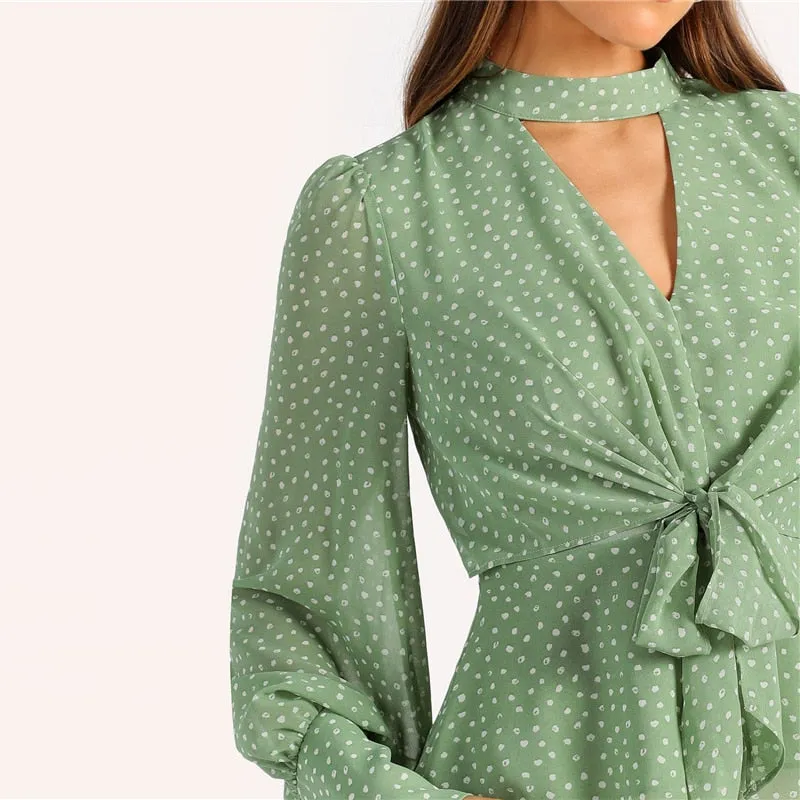 Women's Spring Polyester Blouse With Polka Dot Print